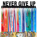 Goutoports Medal Holder Display Hanger Rack Frame for Sport Race Runner-Never Give Up - Sturdy Black Steel Metal Over 60 Medals 