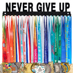 Goutoports Medal Holder Display Hanger Rack Frame for Sport Race Runner-Never Give Up - Sturdy Black Steel Metal Over 60 Medals 