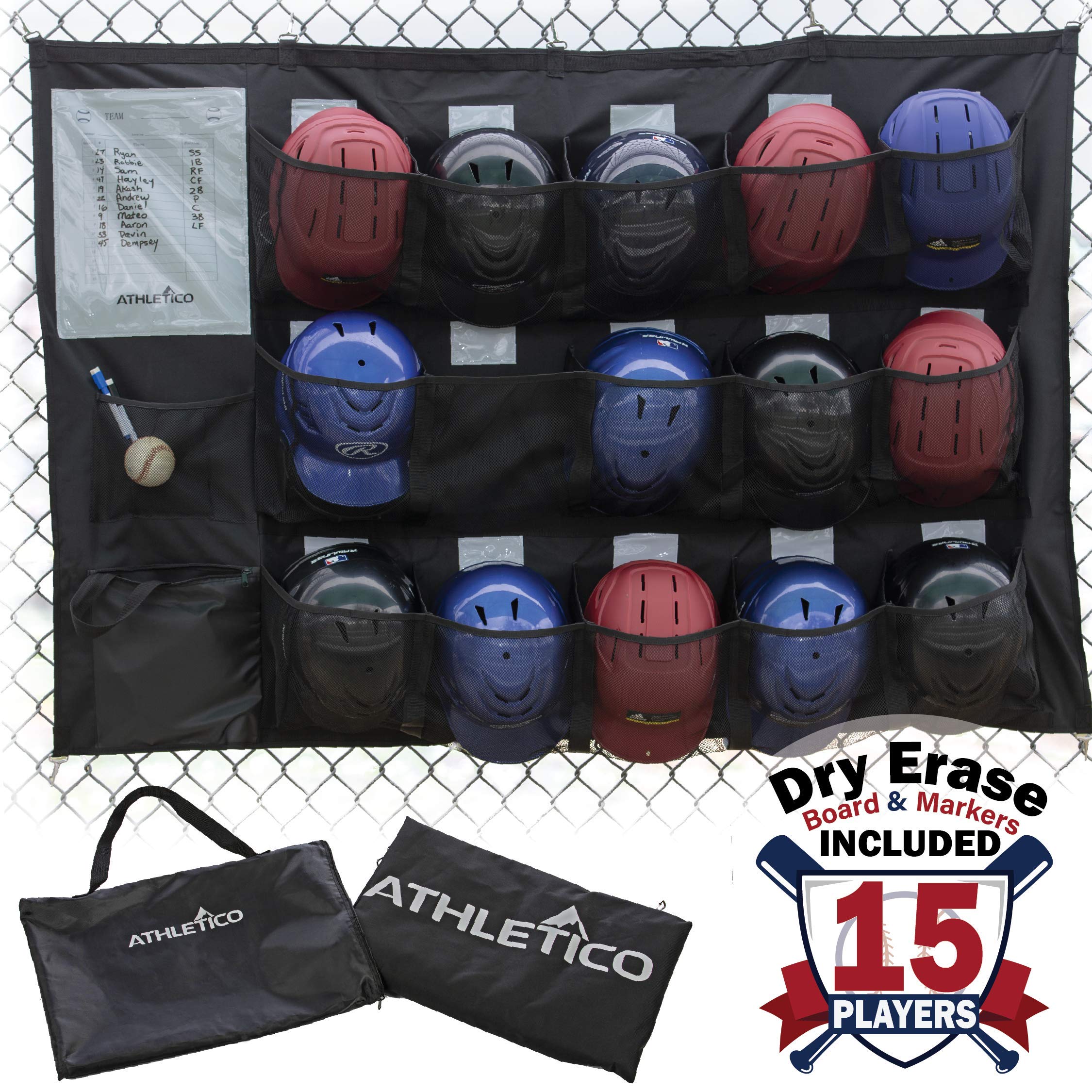 Athletico 15 Player Dugout Organizer - Hanging Baseball Helmet Bag To Organize Baseball Equipment Including Gloves, Helmets, Bat