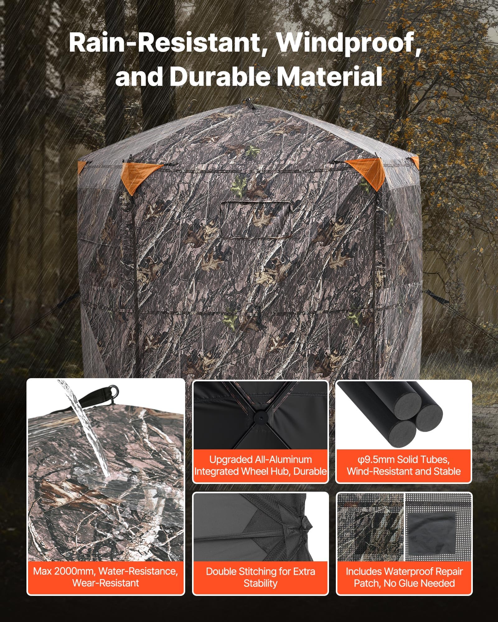 Vevor Hunting Blind, 6-7 Person Ground Blinds With Carrying Bag, Portable Camouflage Tent, Reinforced Durable Concealed Shelter