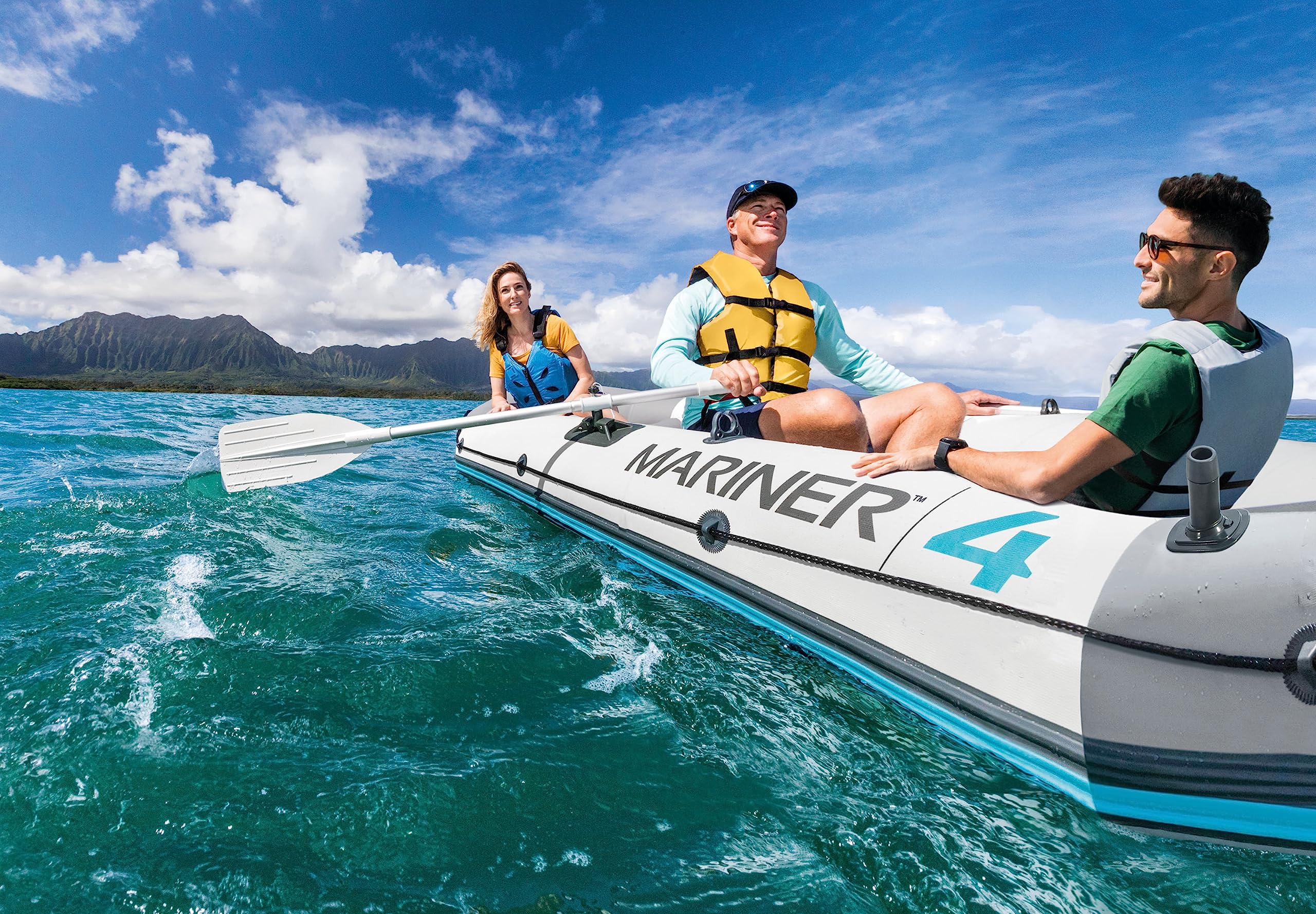 Intex 68376Ep Mariner 4 Inflatable Boat Set: Includes Deluxe 54In Aluminum Oars And High-Output-Pump - Supertough Pvc - Inflatab