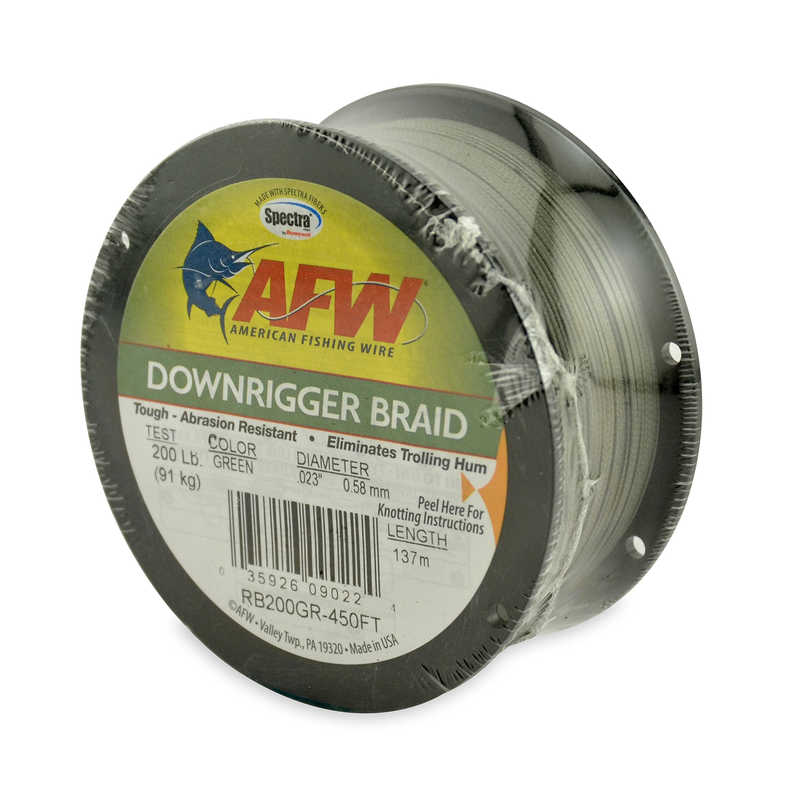 American Fishing Wire Downrigger Braid (Spectra Fibers), Green Color, 200 Pound Test, 137 Meters