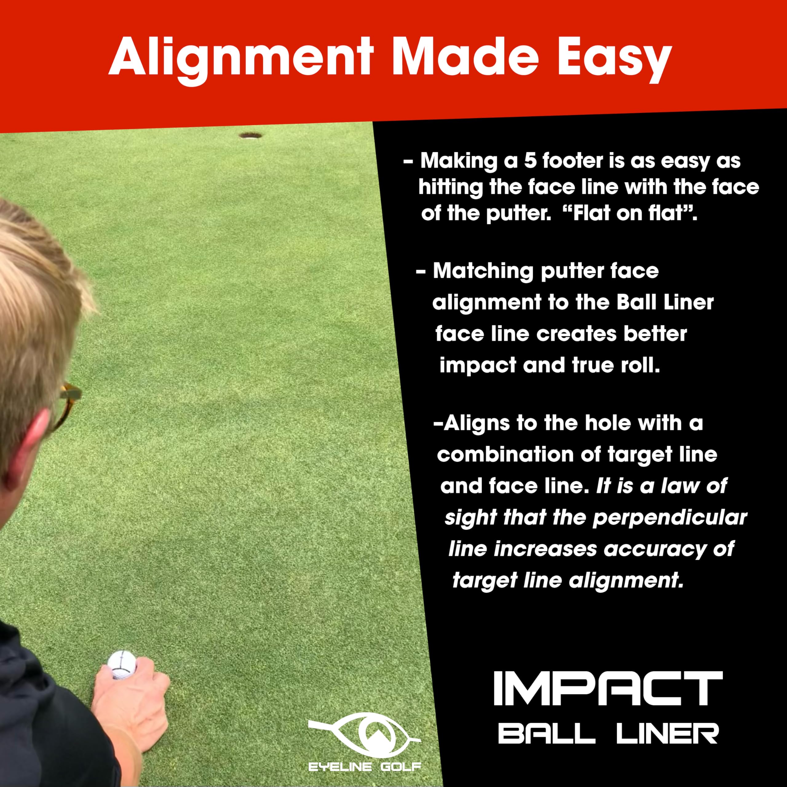 Eyeline Golf Impact Ball Liner - Training Aid Accessories - 3 -Pack Red Alignment Kit Marker Pen By Hank Haney. Align Ball See P