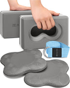 Deep-Zen Yoga Blocks Wrist Support; Yoga Blocks 2 Pack With Knee Pads And Strap To Put Less Weight On Wrists; Durable, Versatile