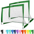 GoSports Team Tone 4 ft x 3 ft Portable Soccer Goals for Kids - Set of 2 Pop Up Nets for Backyard - Dark Green