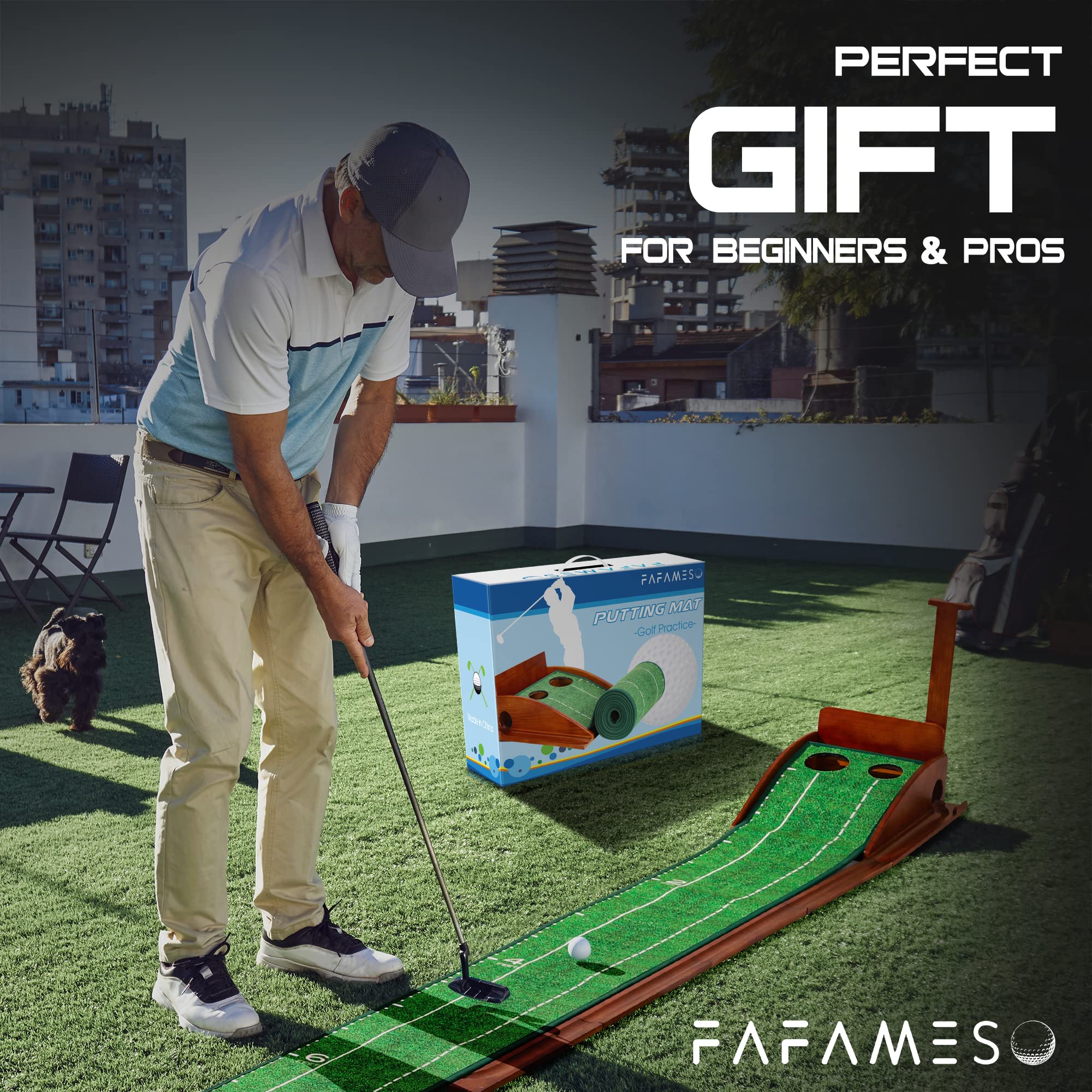 Fafameso Golf Putting Mat For Indoor, Putting Green Training Equipment With Ball Return, Mini Golf Practice Training Aid For Hom