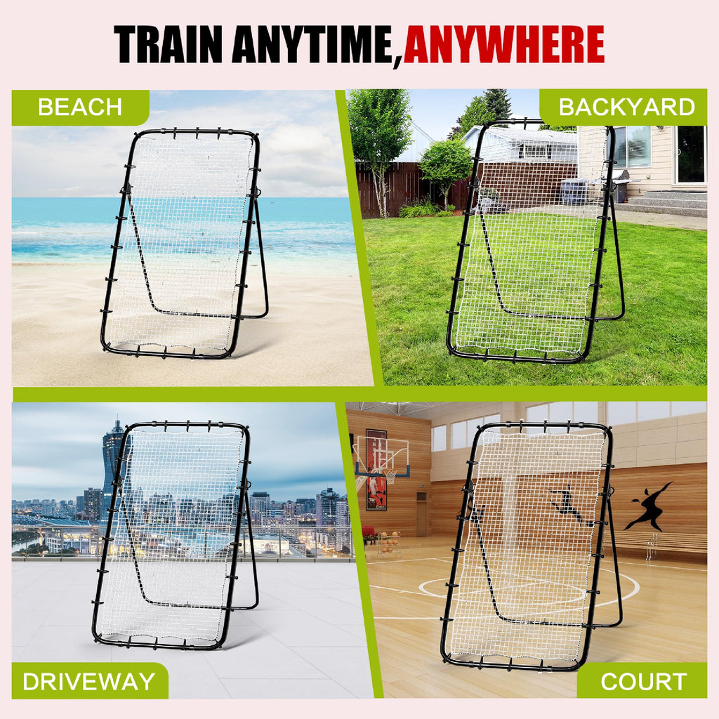 7x4 Ft Volleyball Rebounder Net, 5-Angle Adjustable Rebounder Net with 2 Target Stripes & Portable Travel Bag, Durable Bounce Ba