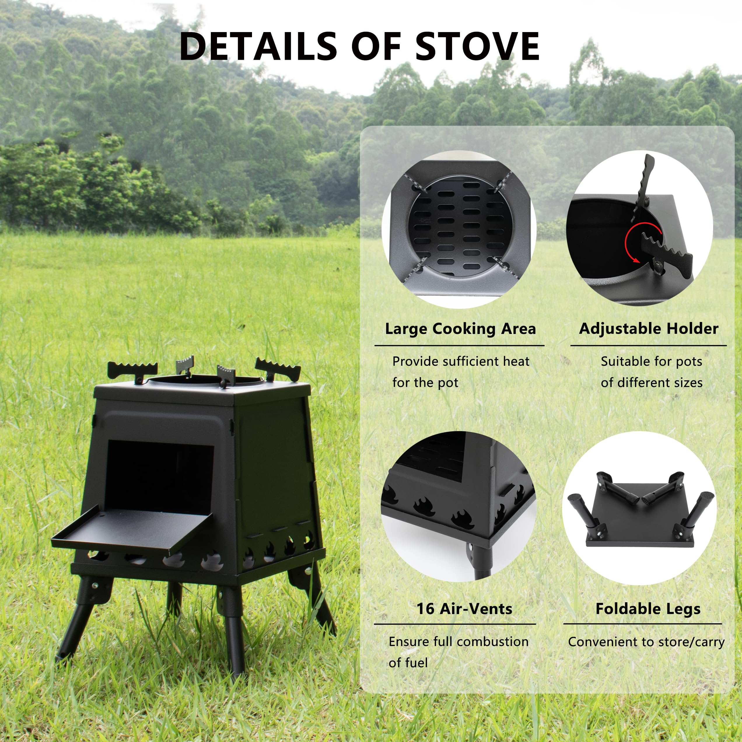 Camping Wood Stove, Portable Wood Burning Stove, Backpacking Folding Camp Tent Heat Mini Outdoor Stove With Carrying Bag, For Co