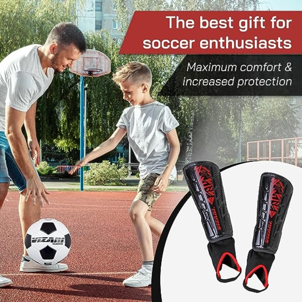 Malaga Soccer Shin Guard with Adjustable Straps-Black/Red - Vizari Sports