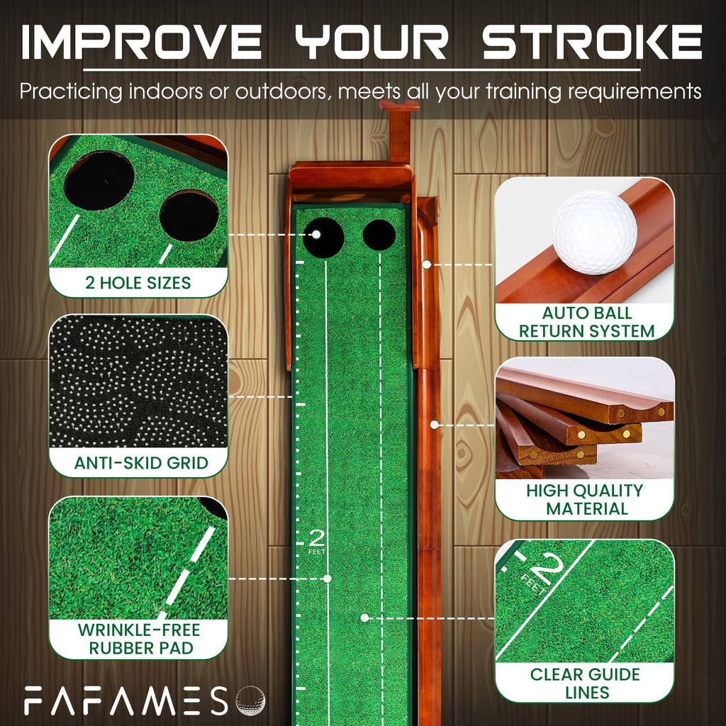 Fafameso Golf Putting Mat For Indoor, Putting Green Training Equipment With Ball Return, Mini Golf Practice Training Aid For Hom