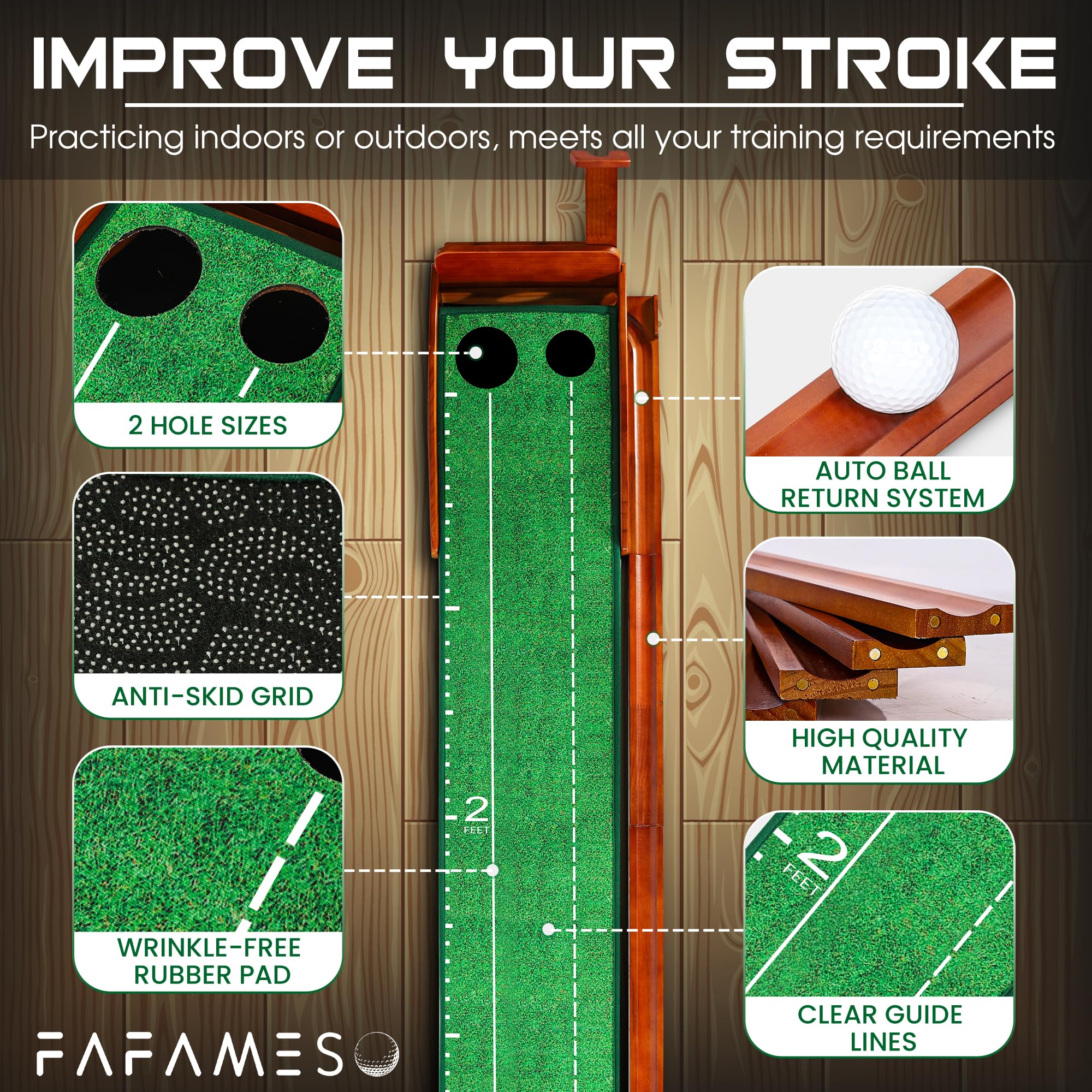 Fafameso Golf Putting Mat For Indoor, Putting Green Training Equipment With Ball Return, Mini Golf Practice Training Aid For Hom