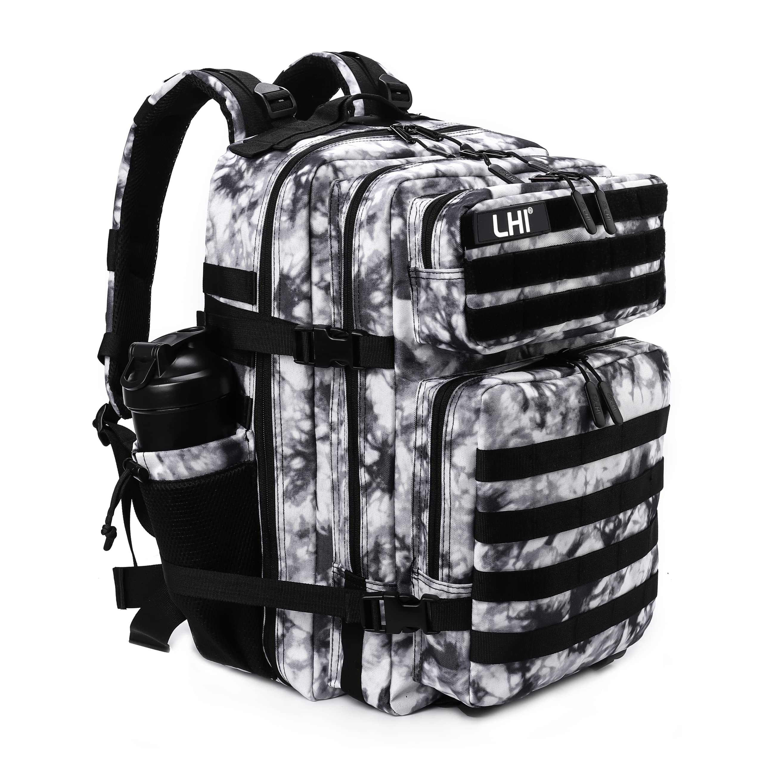 LHI Military Tactical Backpack for Men Molle Daypack 45L Army 3 Days Assault Pack Bag Large Rucksack With Bottle Holder Black an