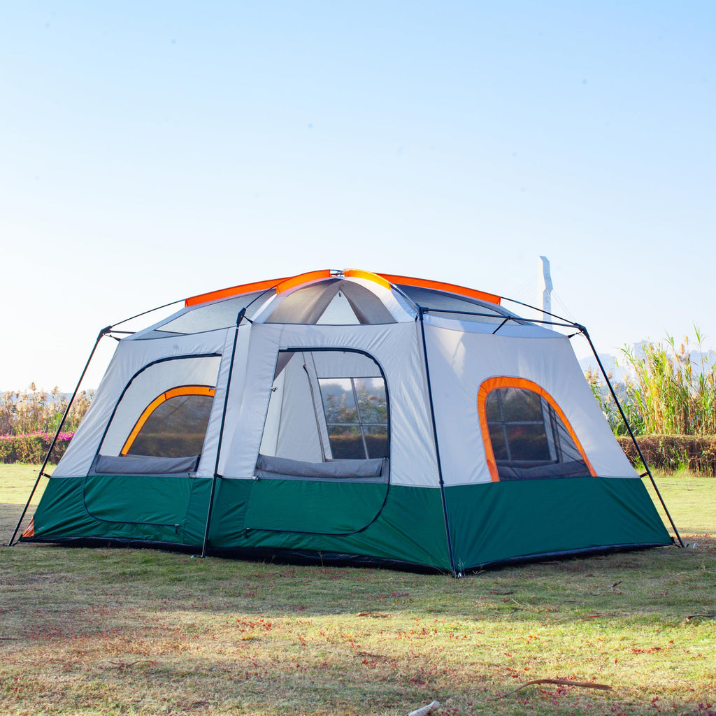 Ktt Extra Large Tent 8-10 Person(B),Family Cabin Tents,2 Rooms,3 Doors And 3 Windows With Mesh,Straight Wall,Waterproof,Double L