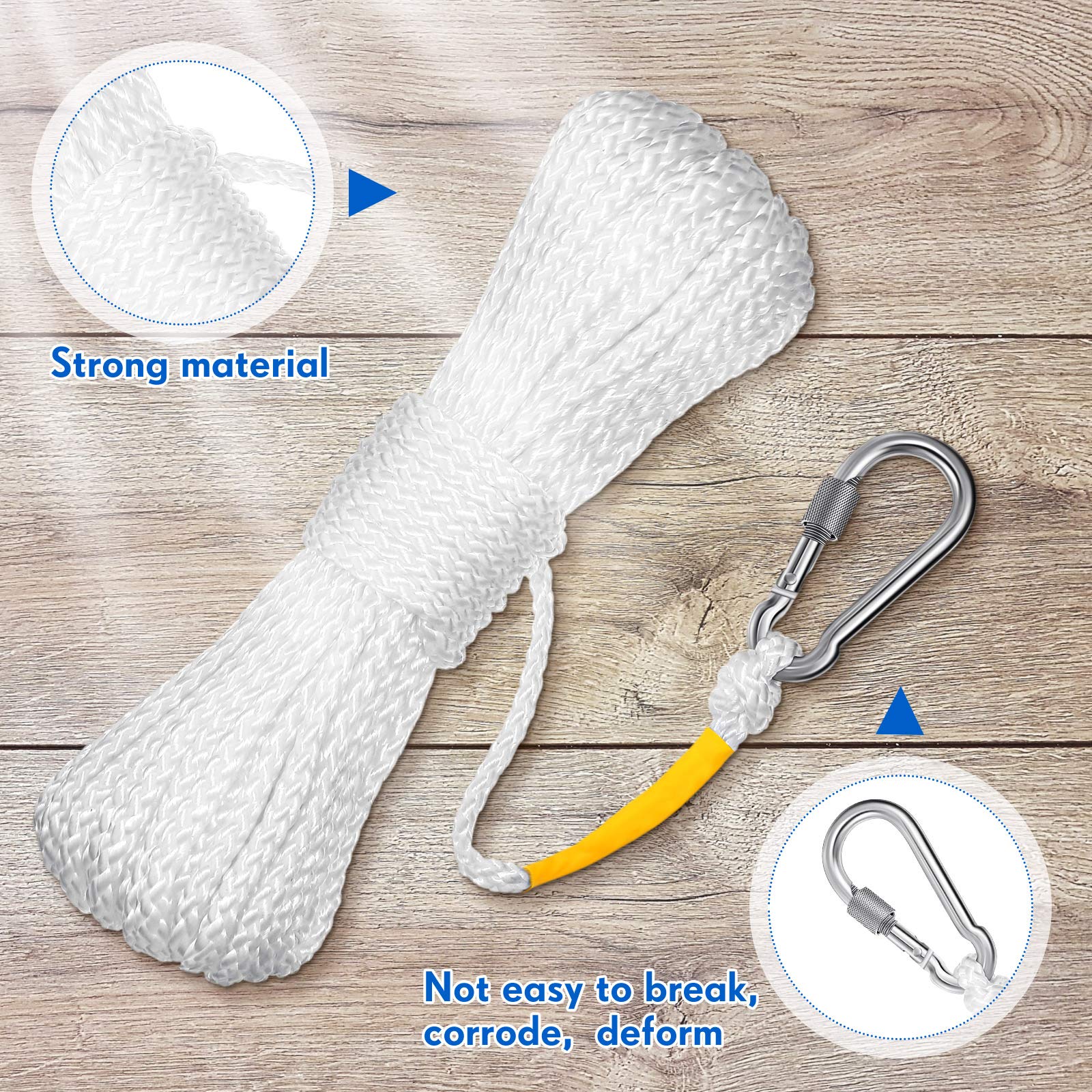 Hollow Braided Polypropylene Line Rope Heaving Line With Spring Hook For Ring Buoy Pool Life Preserver Ring Rope Boat Anchor Rop