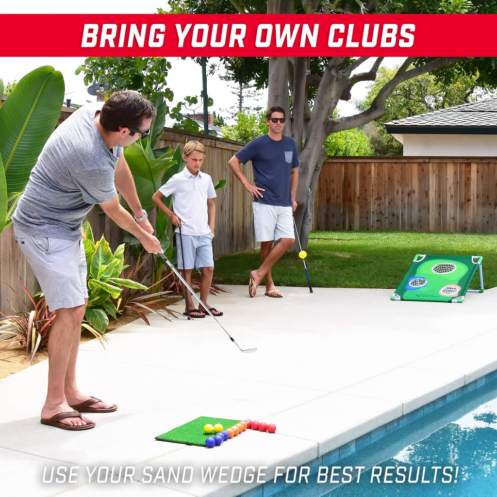 Gosports Battlechip Backyard Golf Cornhole Game - Includes Chipping Target, 16 Foam Balls, Hitting Mat And Carrying Case