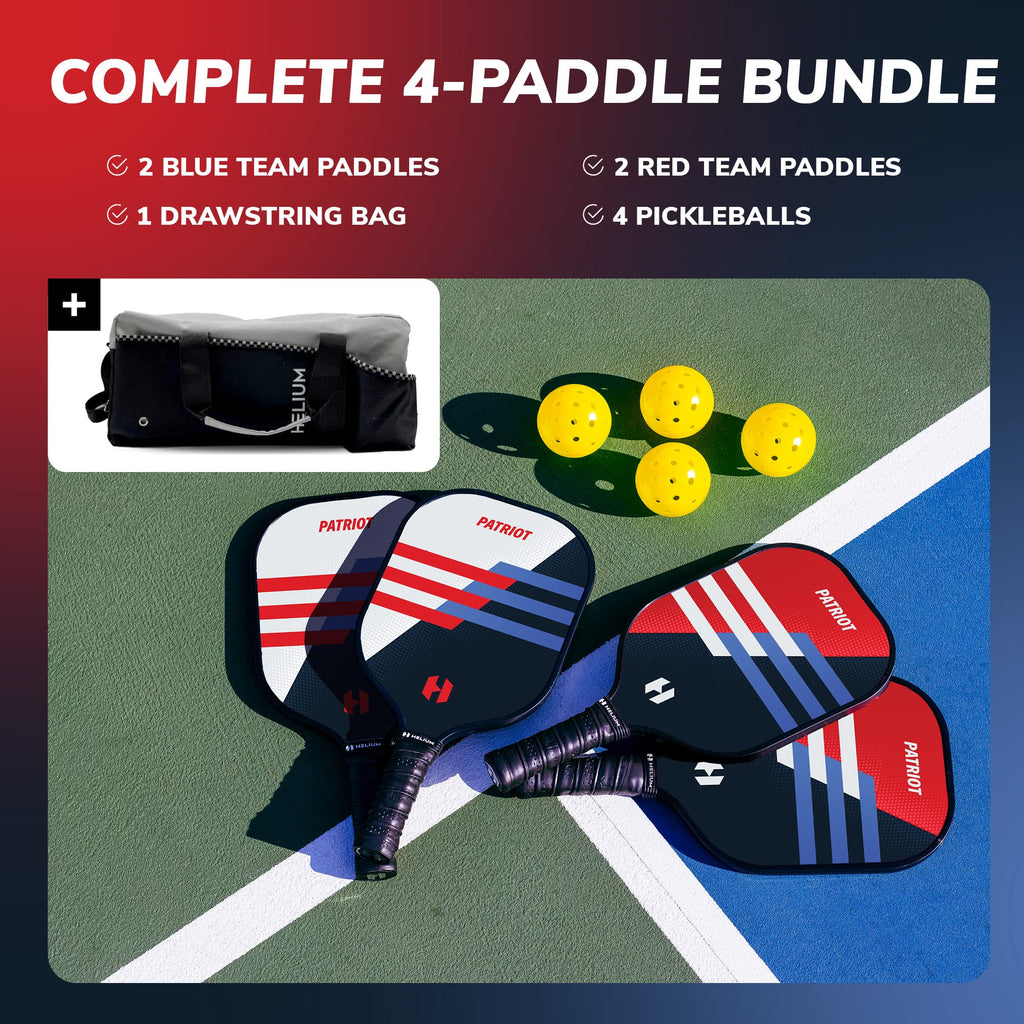 Helium Pickleball Paddles Set Of 4 - Usapa Certified - Graphite Fiberglass Surface, Lightweight Honeycomb Core