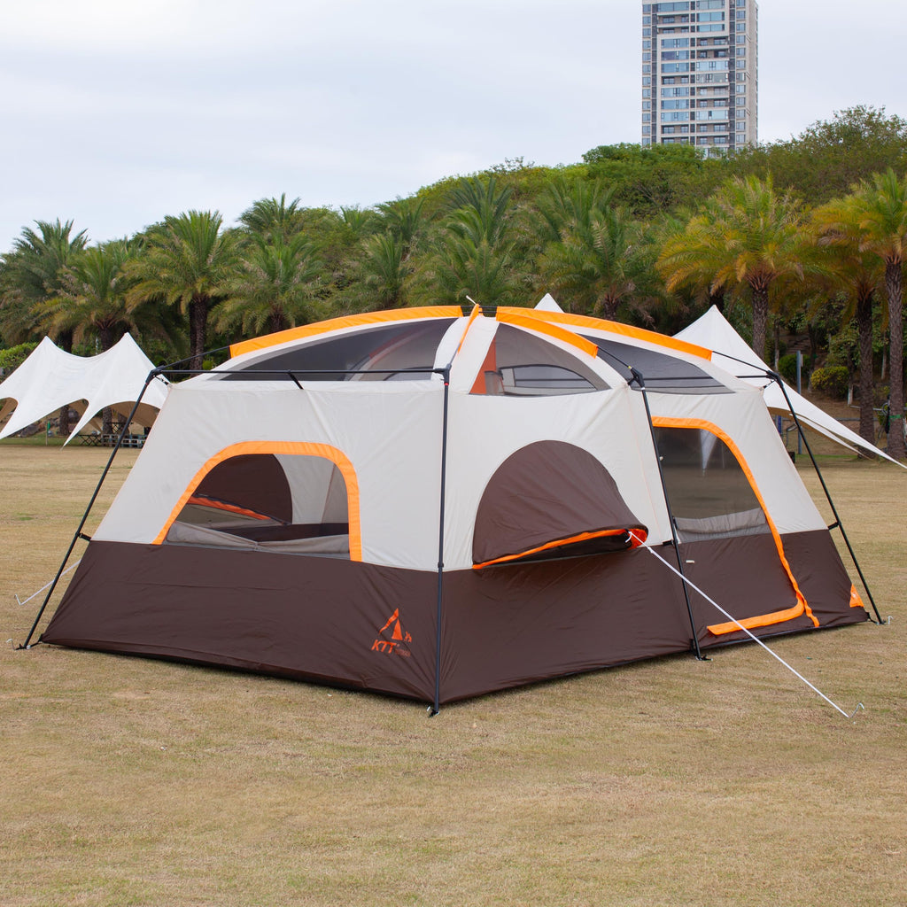 Ktt Large Family Cabin Tent 10-12 Person,2 Rooms,3 Storage Pockets,2 Bay-Windows 3 Doors And 3 Windows With Mesh,Straight Wall,W