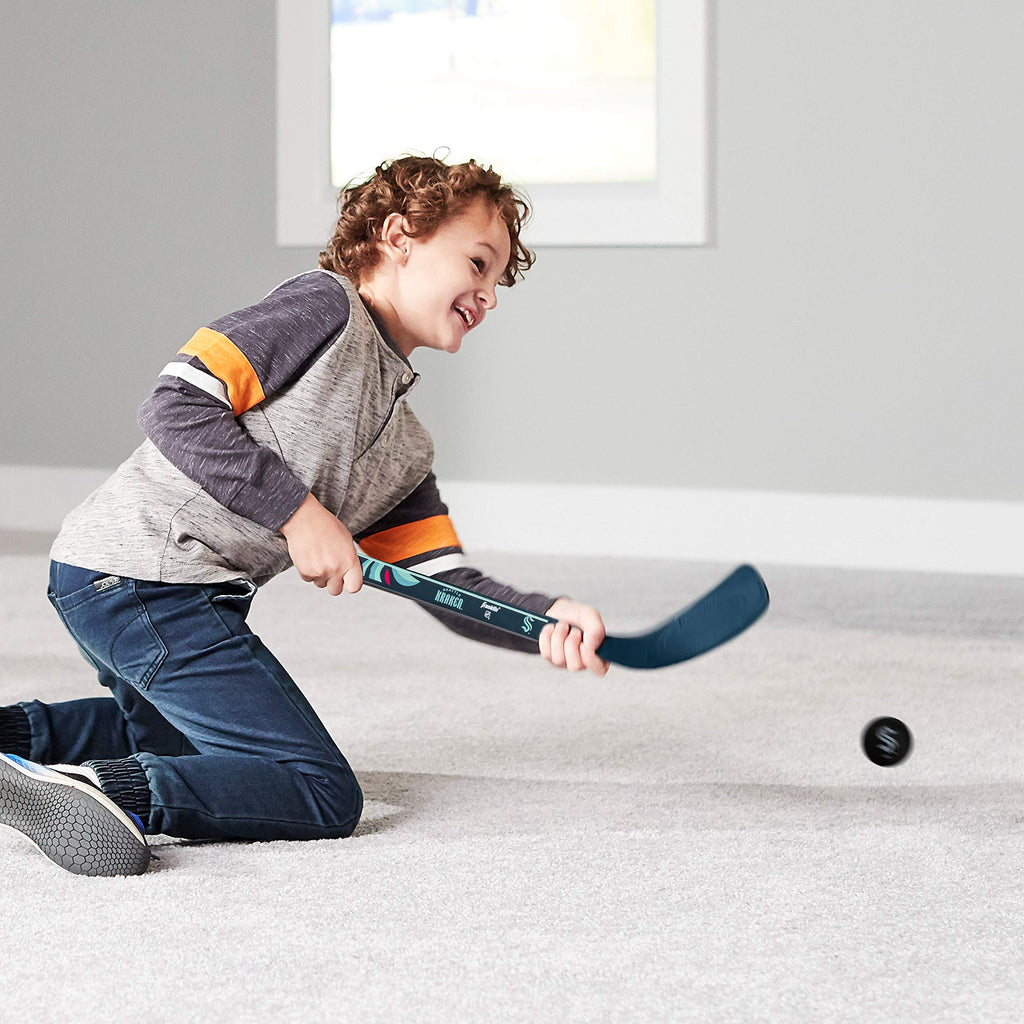 Franklin Sports Seattle Kraken Nhl Mini Hockey Stick Set - Nhl Team Knee Hockey Stick And Ball Set - Two Player Stick Set - Grea