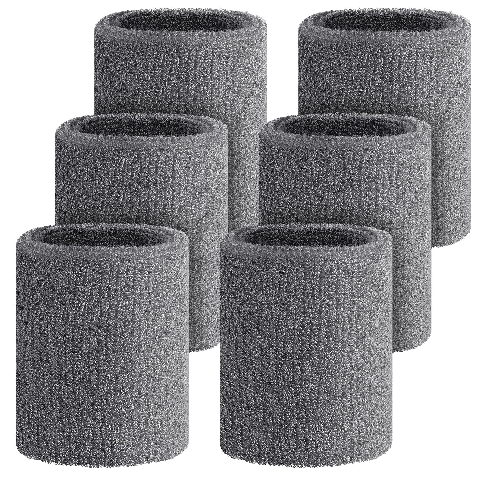 Wettarn 6 Pcs 4 Inch Gray Cotton Blend Wristbands for Sports Hiking Cycling Tennis Gymnastics Basketball Football Running, Athle