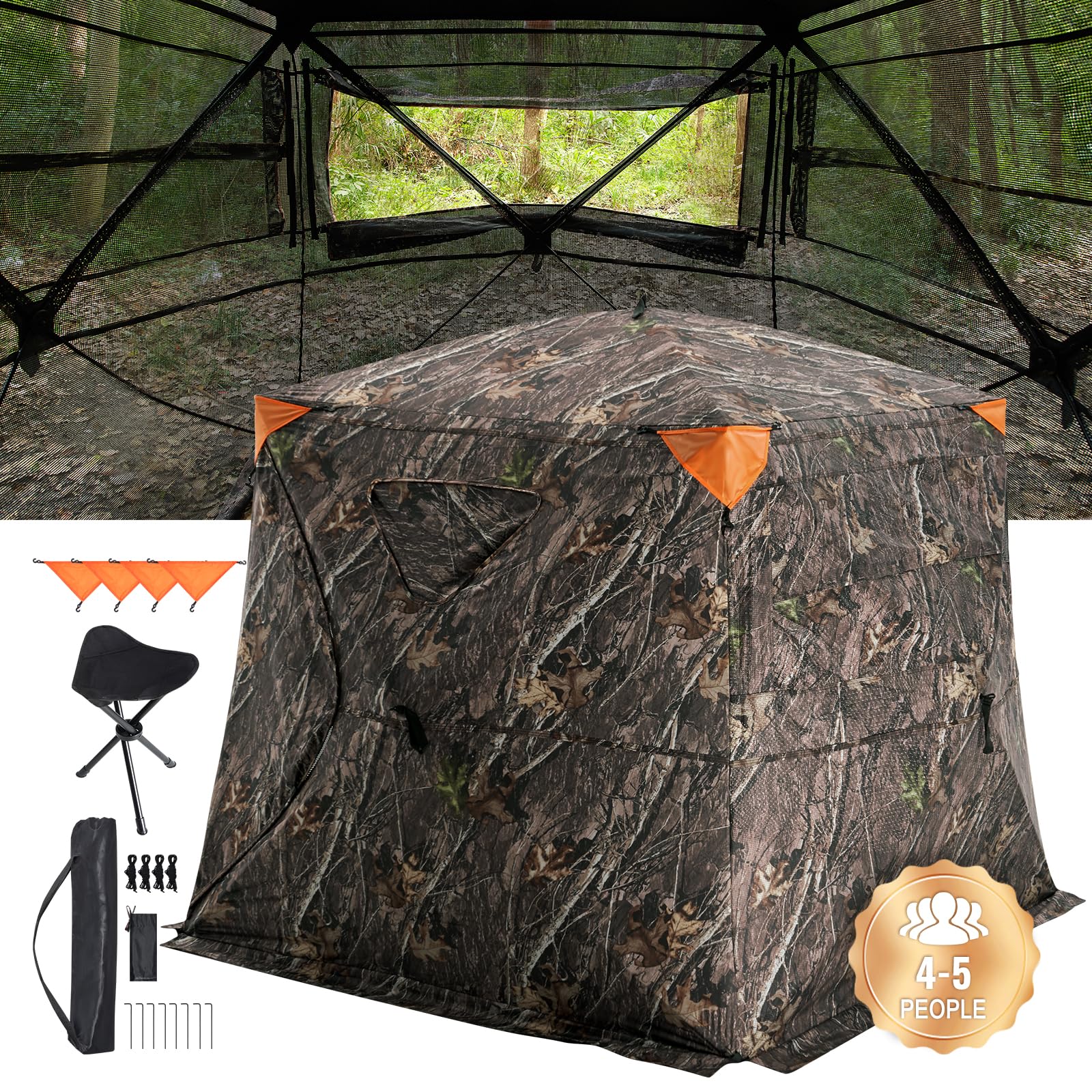Vevor Hunting Blind, 270 See Through Ground Blind, 4-5 Person Pop Up Deer Blind For Hunting With Carrying Bag, Portable Resilien