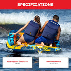 Airhead Club Palm Inflatable Towable Tube, 1-2 Rider, Dual Tow Points, Patented Speed Valve, Boat Tubes and Towables