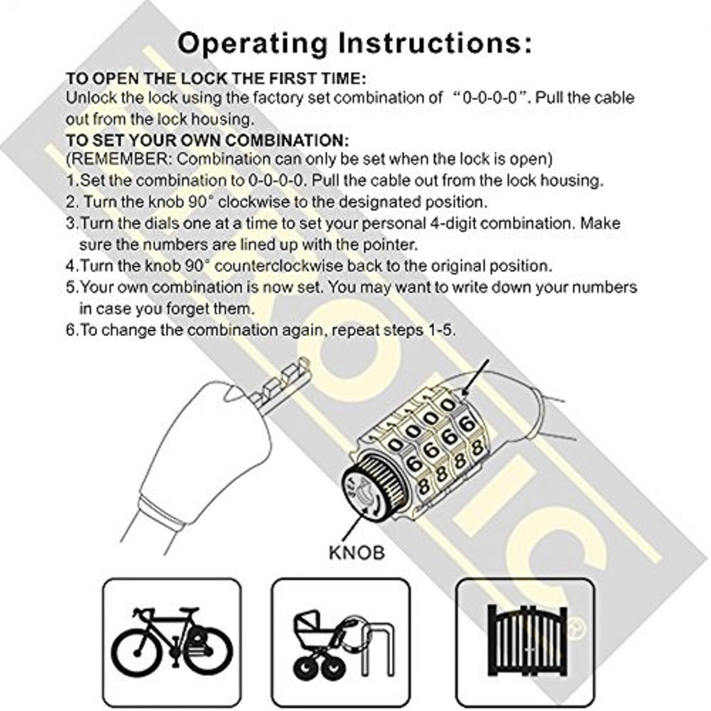 Etronic Security Bike Lock Self Coiling Resettable Combination Lock Bike Cable Lock, 6-Feet X 3/8-Inch - Yellow