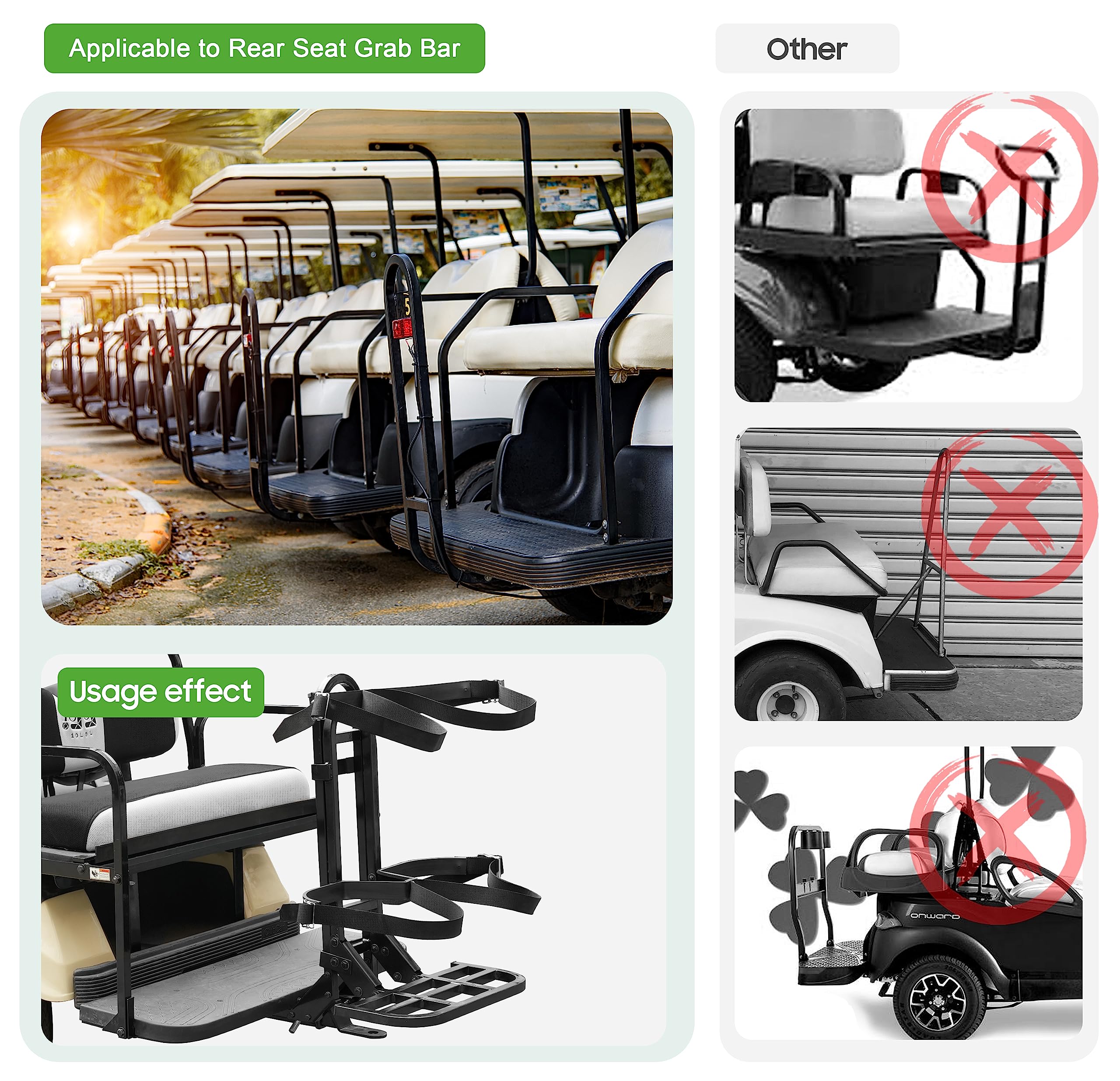 10L0L Universal Golf Cart Bag Holder Rack For Yamaha, Ezgo, Club Car Rear Seat Grab Bar, Don'T Occupy The Back Seat Space, No Dr