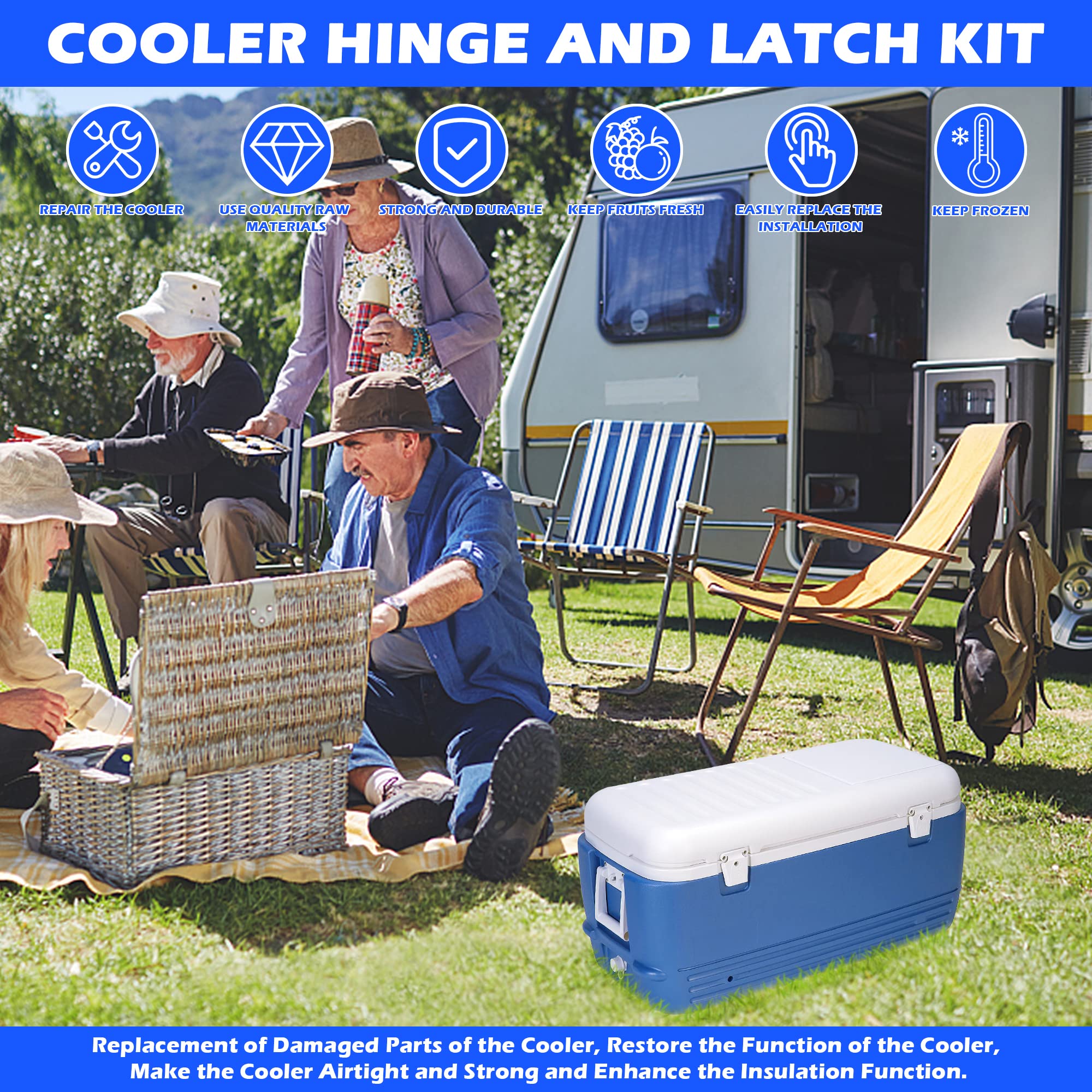 Cooler Hinge And Latch And Screws Kit, High Strength Cooler Latch Replacement Parts. Ice Chest Plastic Hinges, Latch Posts, And