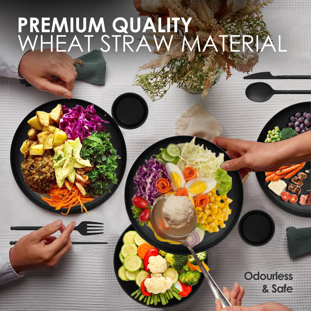 Dinethics Wheat Straw Dinnerware Sets For 4 - Alternate To Black Plastic Dishes - Dishwasher Microwave Safe Plates And Bowls Set