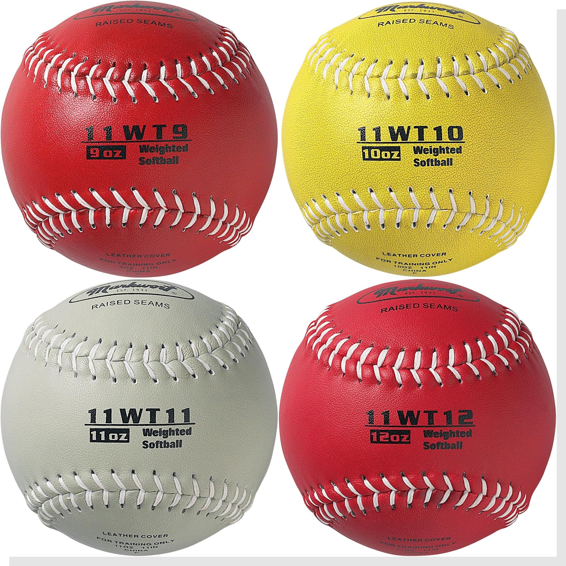Markwort 11 Leather Softball Weighted Training Set - 9 oz, 10 oz, 11 oz, 12 oz