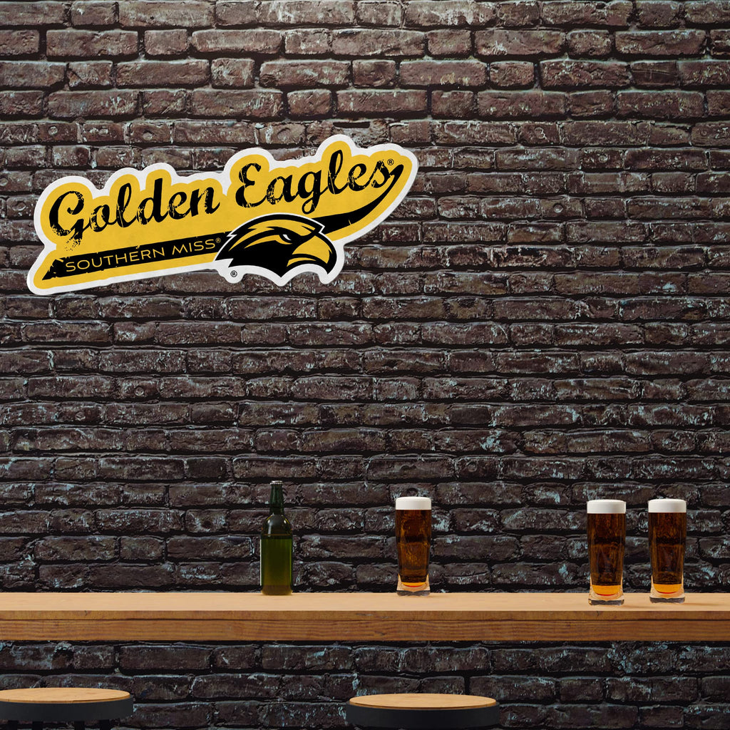 Rico Industries Ncaa Southern Mississippi Golden Eagles Distressed Shape Cut Pennant - Home And Living Room D  Cor - Soft Felt E