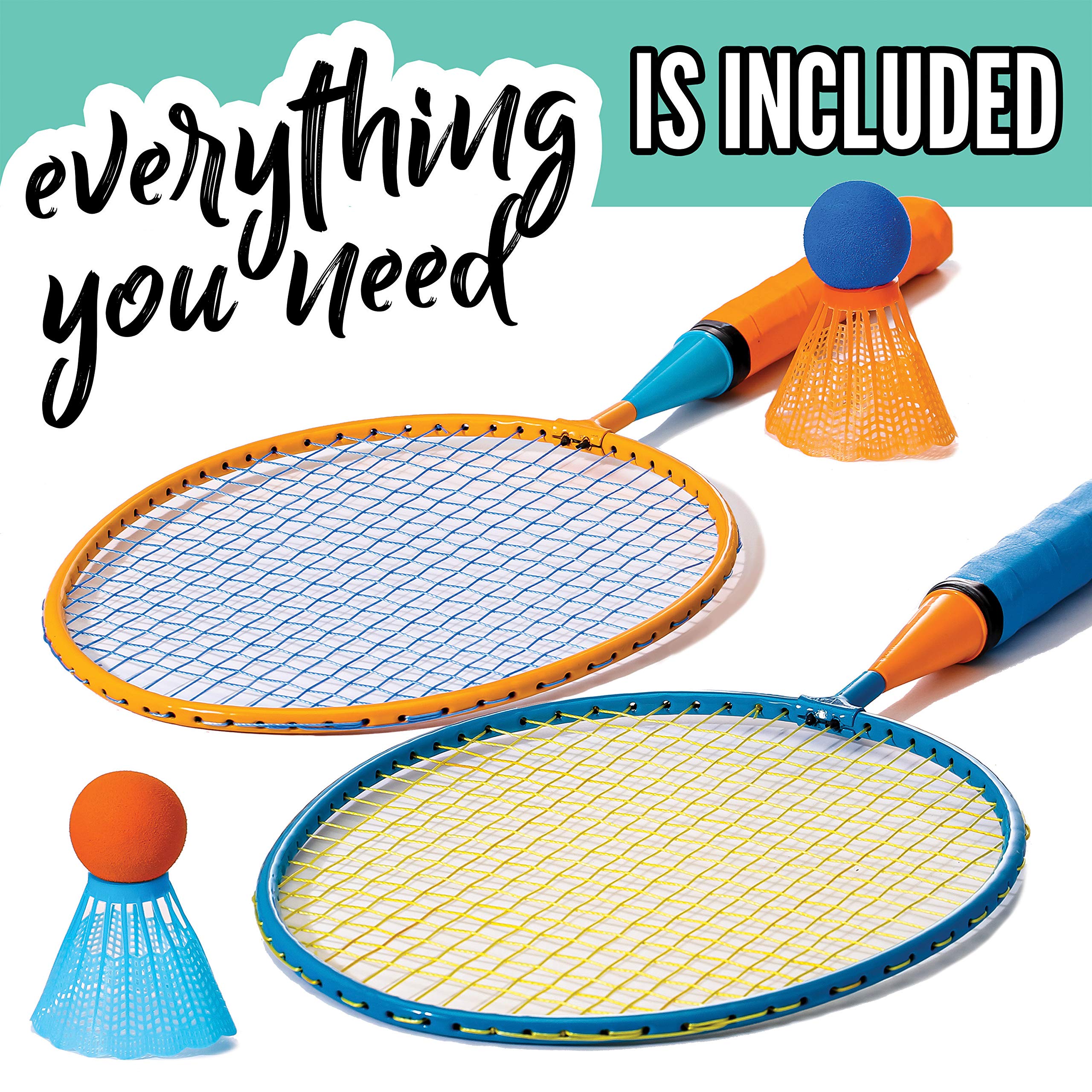 Franklin Sports Badminton Racket Set - Smashminton, Oversize - 2 Player Backyard Youth Set With Birdies For Kids