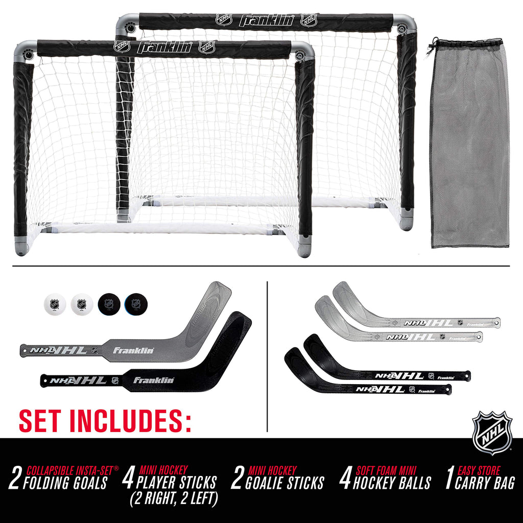 Nhl Mini Hockey Goal Set Of 2 - Black - Includes Mini Hockey Goals, 4 Hockey Sticks, 2 Goalie Sticks, And 4 Foam Hockey Balls
