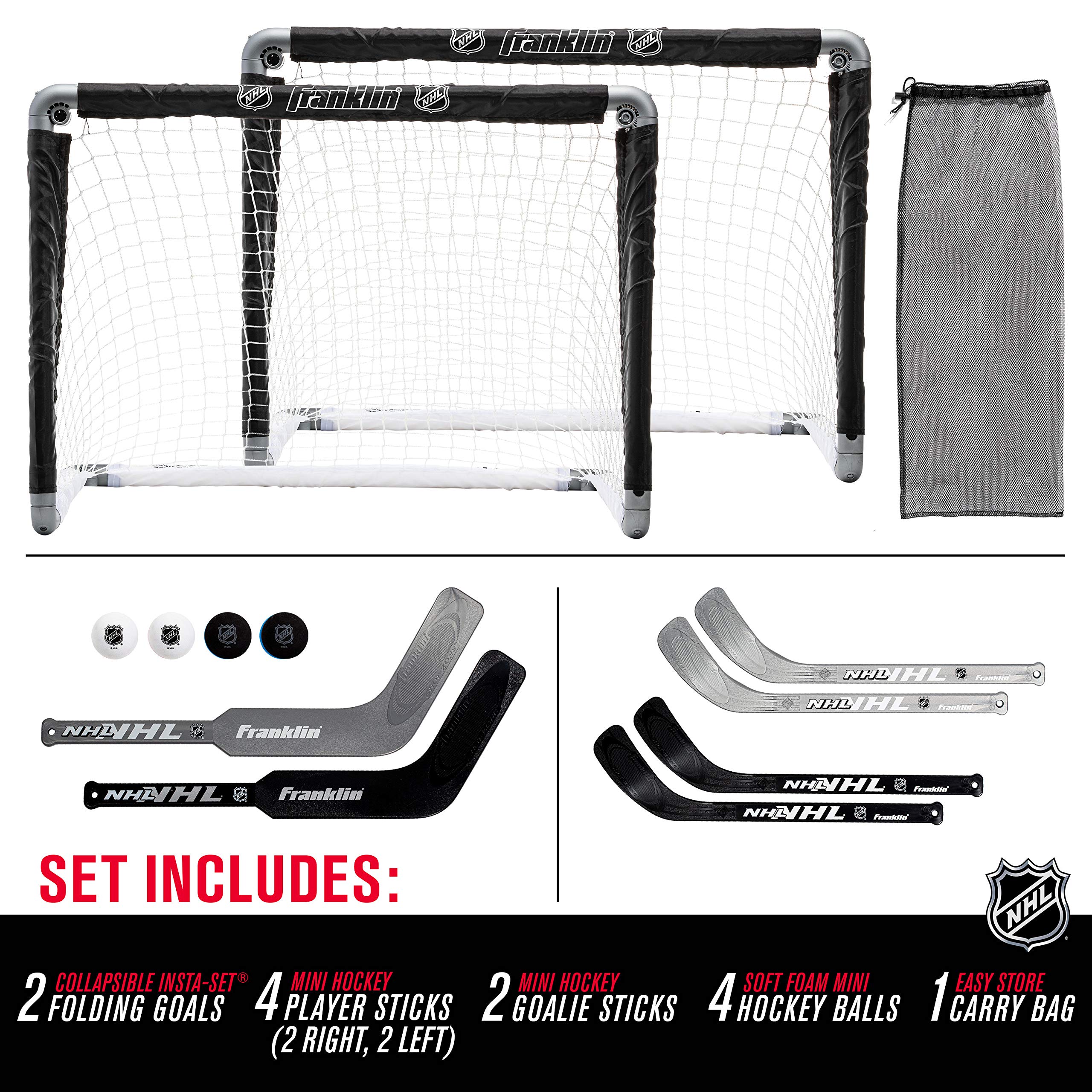 Nhl Mini Hockey Goal Set Of 2 - Black - Includes Mini Hockey Goals, 4 Hockey Sticks, 2 Goalie Sticks, And 4 Foam Hockey Balls