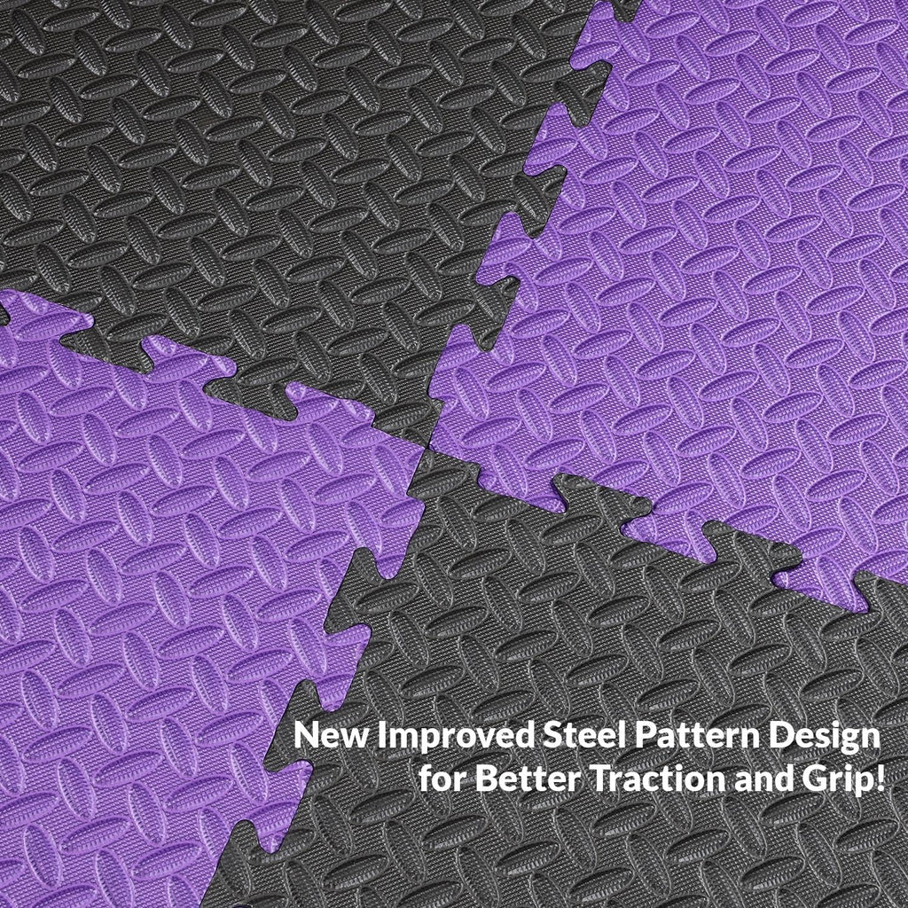 Xspec 1 Extra Thick 48 Sq Ft Reversible Eva Gym Foam Floor Mat Tiles (24 X 24), Steel Pattern, 12 Pcs, Blackpurple