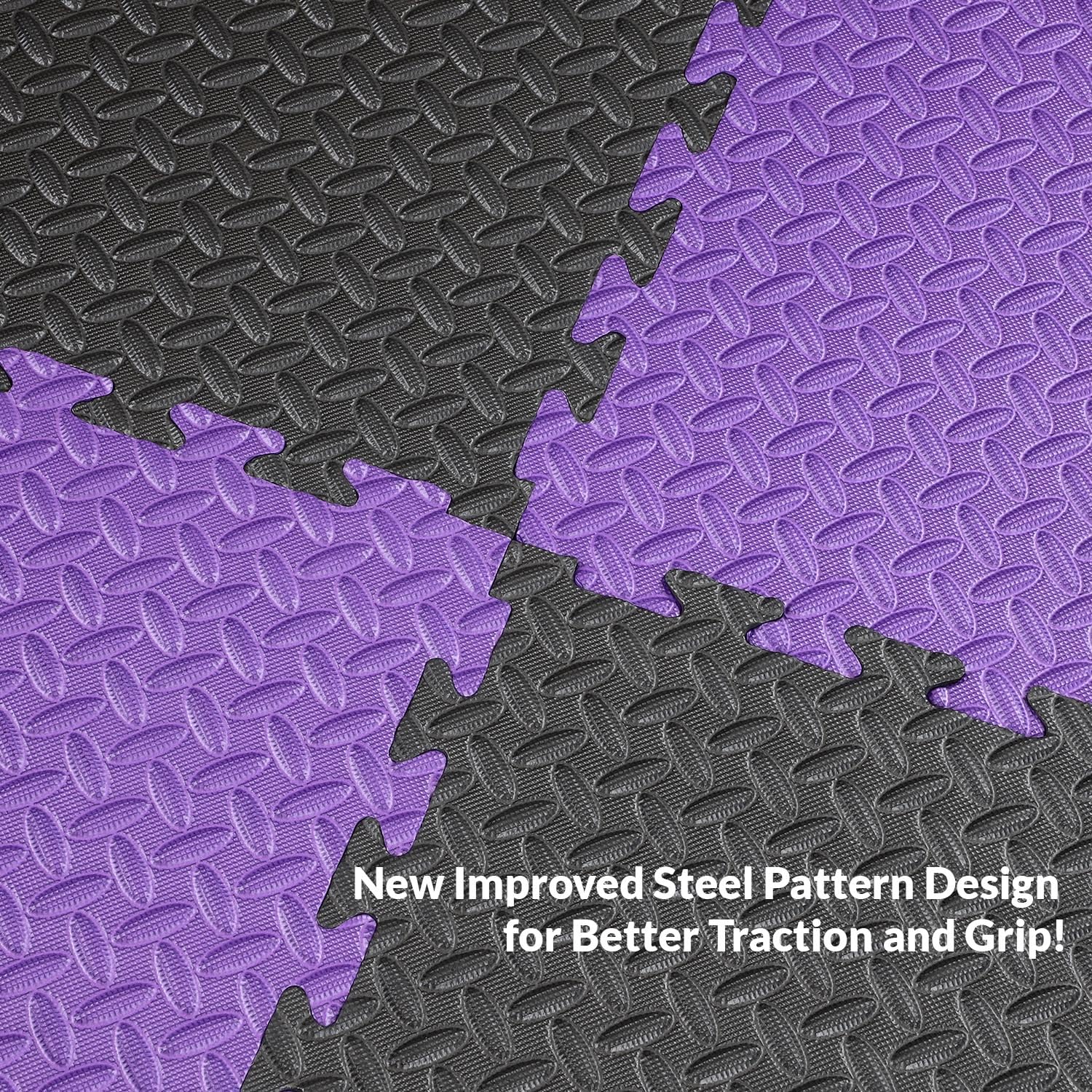 Xspec 1 Extra Thick 48 Sq Ft Reversible Eva Gym Foam Floor Mat Tiles (24 X 24), Steel Pattern, 12 Pcs, Blackpurple