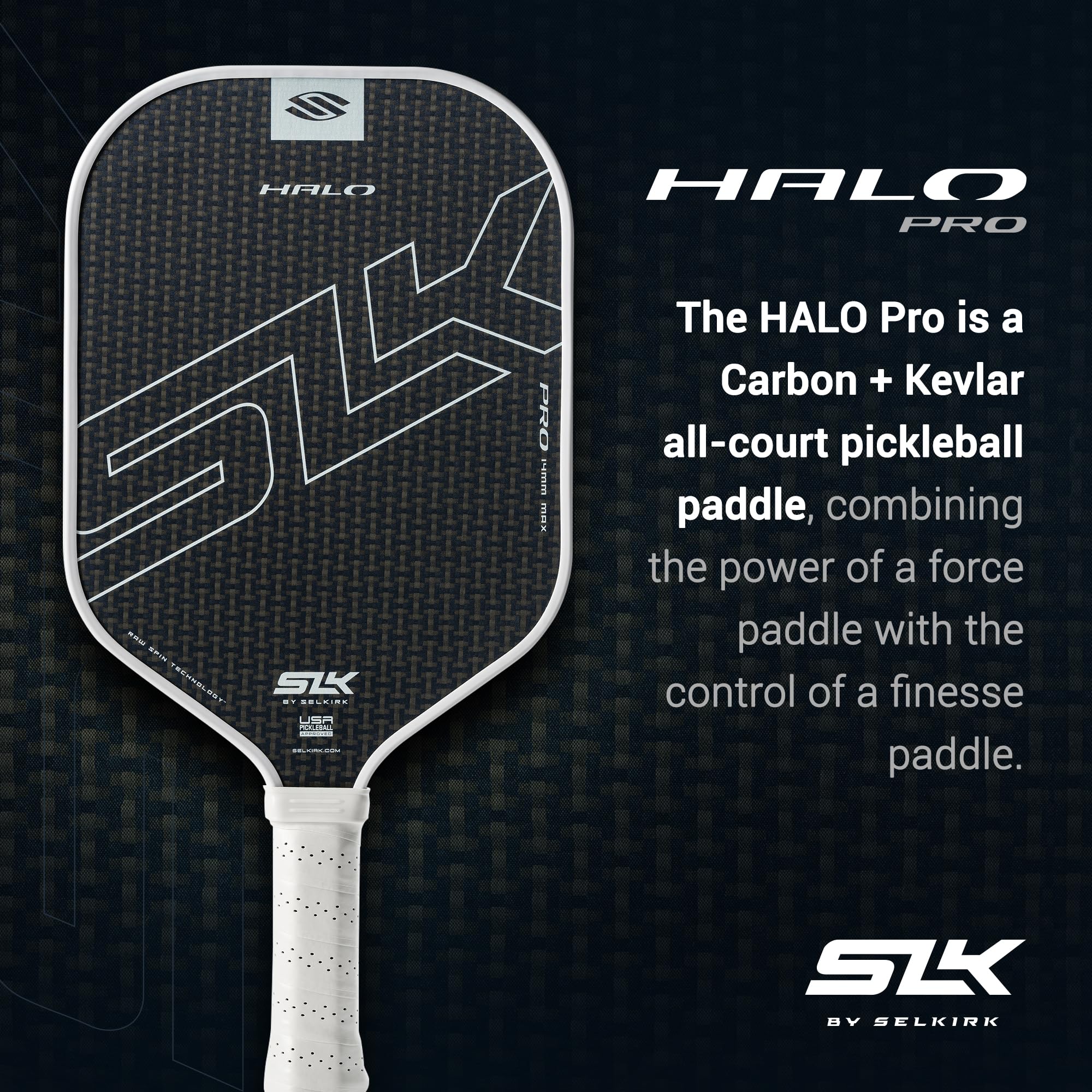Selkirk Slk Halo Pro Max Pickleball Paddle | Raw Carbon Fiber Pickleball Paddle With A Rev-Core Power Polymer Core | The Pickleb