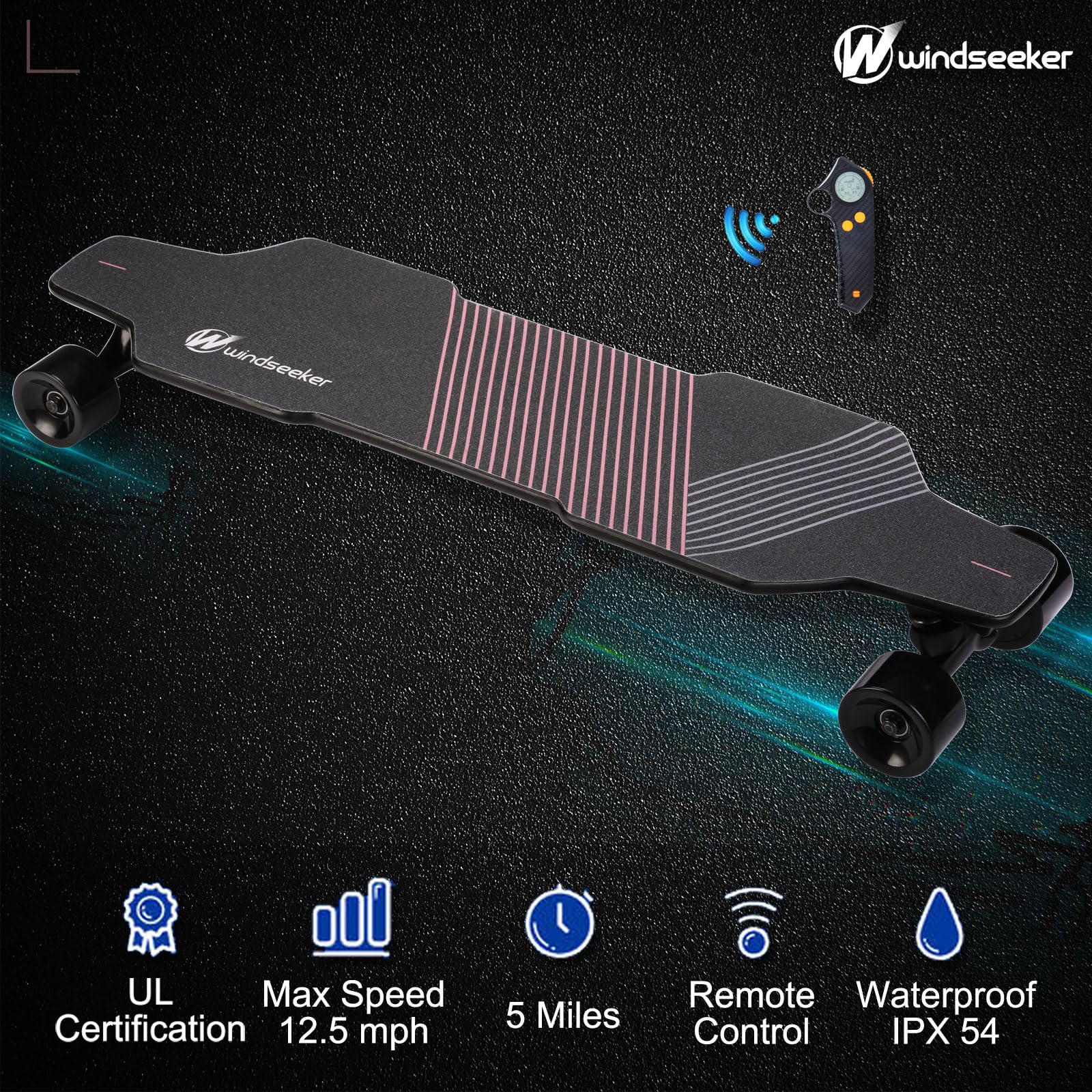 Electric Skateboard,Electric Longboard With Lcd Remote Control For Beginners, 350W Brushless Motor, Max 12.4 Mph,5 Miles Range,