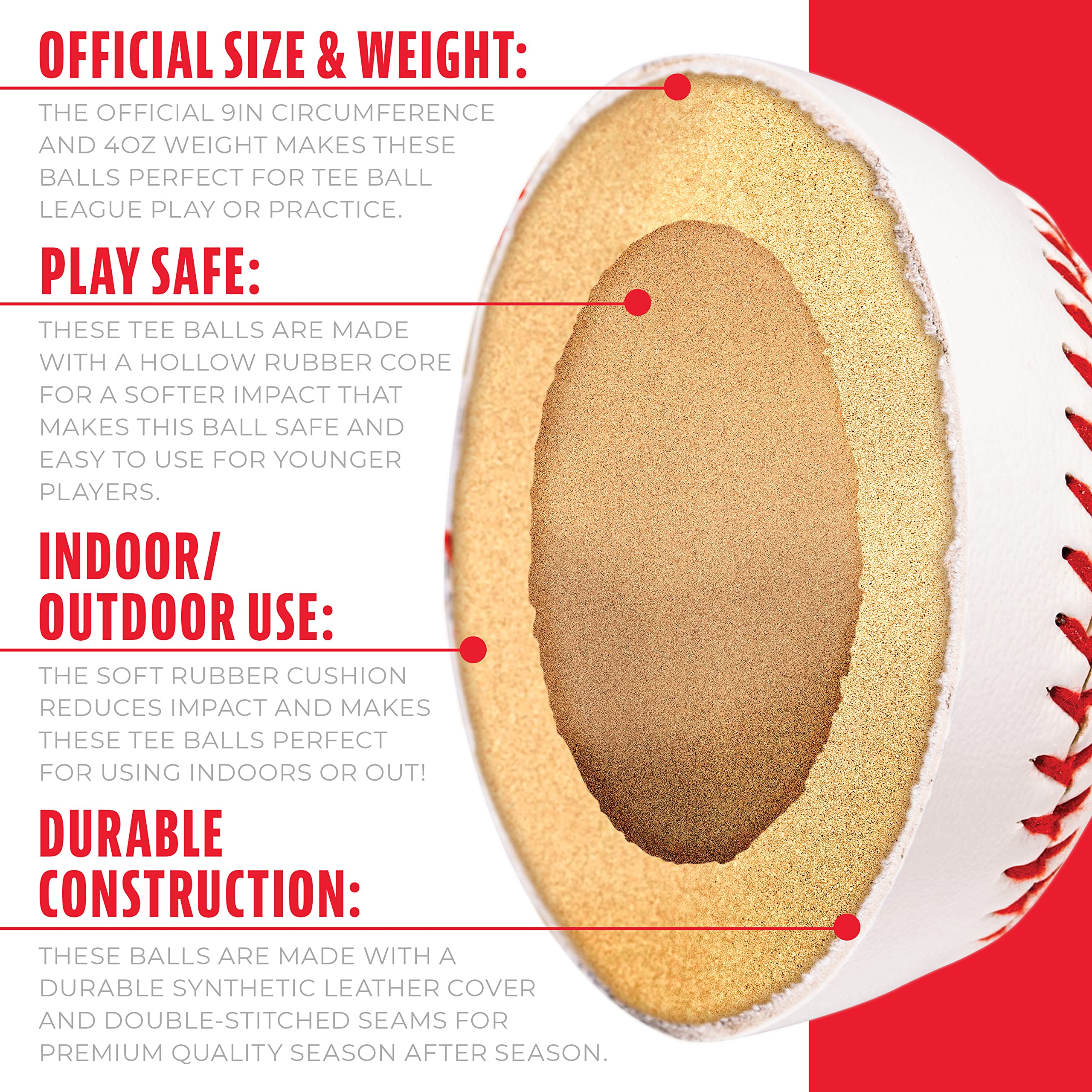 Franklin Sports Youth Teeballs - Soft-Strike T Ball Soft Baseballs For Kids - (12) Soft Kids Teeballs With Mesh Bag - Official T