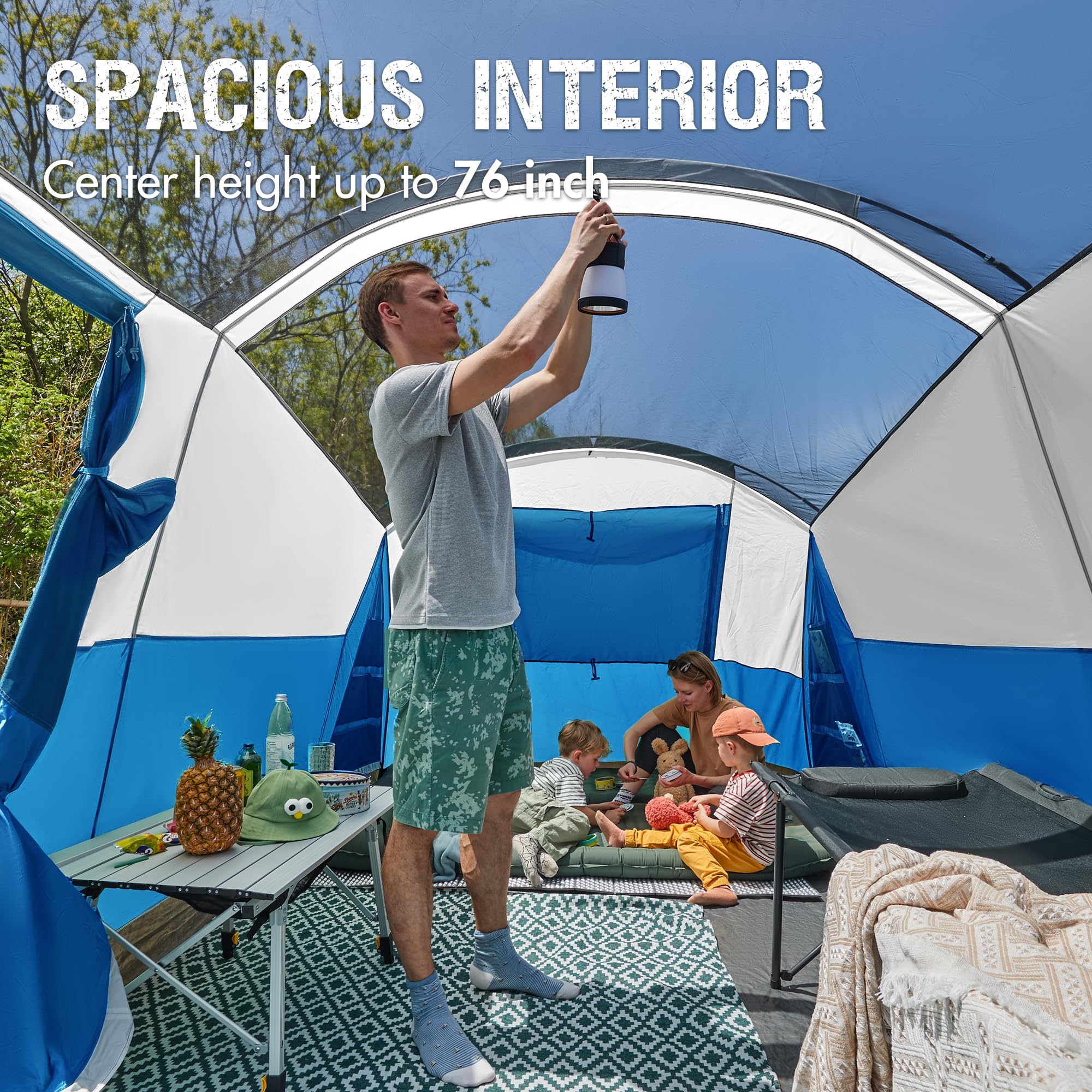 Portal 8 Person Family Camping Tent With Screen Porch, Weather Resistant Tunnel Tent With Rainfly, Large Family Tents For Outdoo