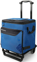 Columbia Crater Peak Wheeled Cooler - 50 Can Rolling Cooler - Blue Collapsible Cooler With Super Foam Insulation And Foldable Al