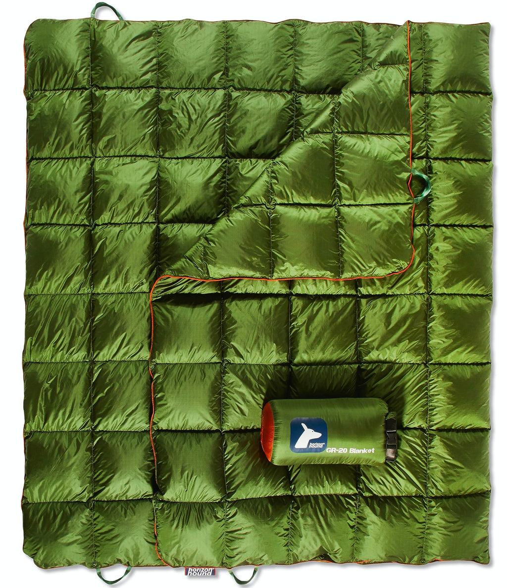 Horizon Hound Down Camping Blanket - Gr-20, Green Travel Blanket | Sustainable Insulated Down | Lightweight & Warm Quilt For Cam