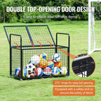 Vevor Rolling Sports Ball Storage Cart, Lockable Basketball Cage With Double Lids, Sport Equipment Holder Organizer For Indoor O