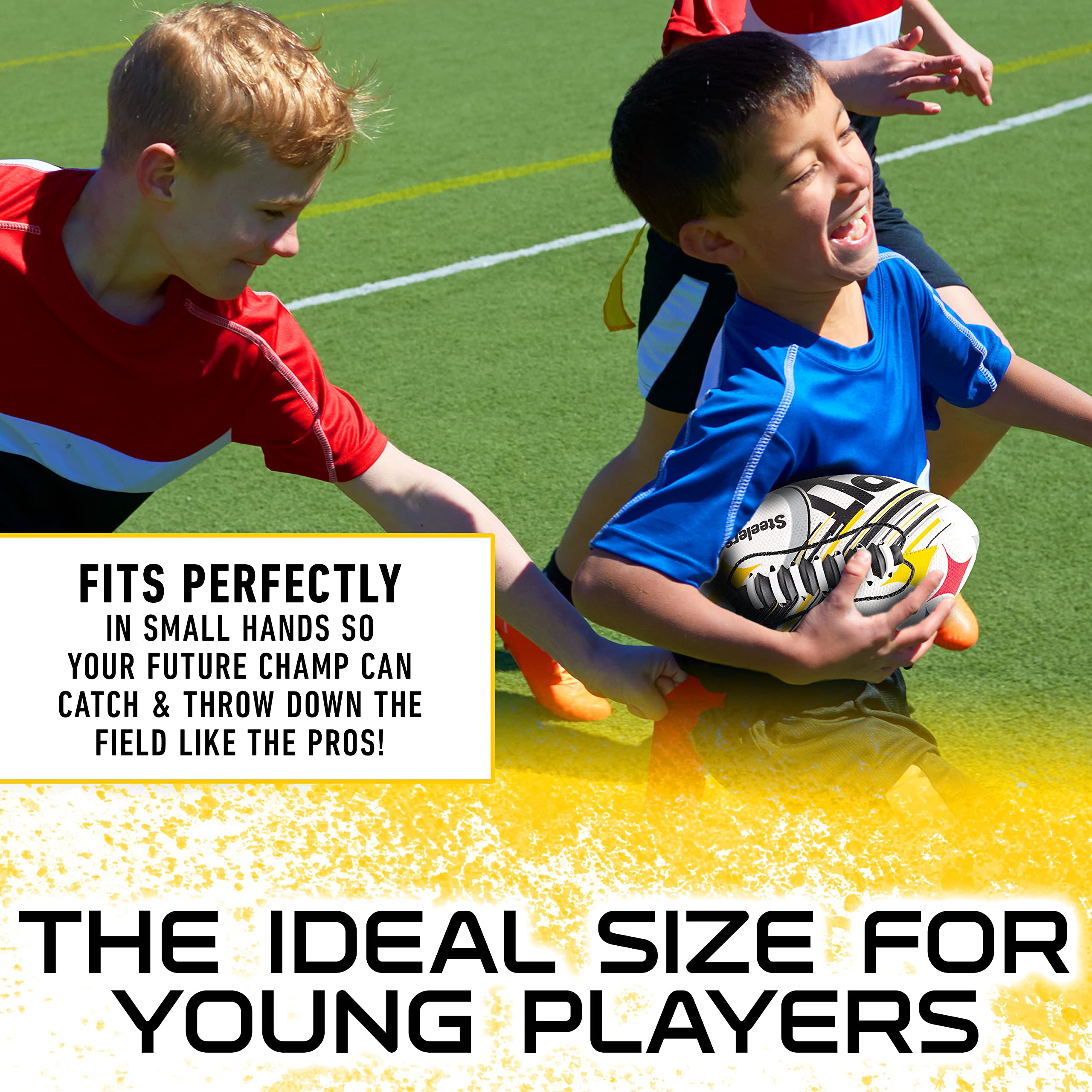 Franklin Sports Nfl Pittsburgh Steelers Football - Youth Mini Football - 8.5'' Junior Size Ball - Spacelace Easy Grip Texture- P