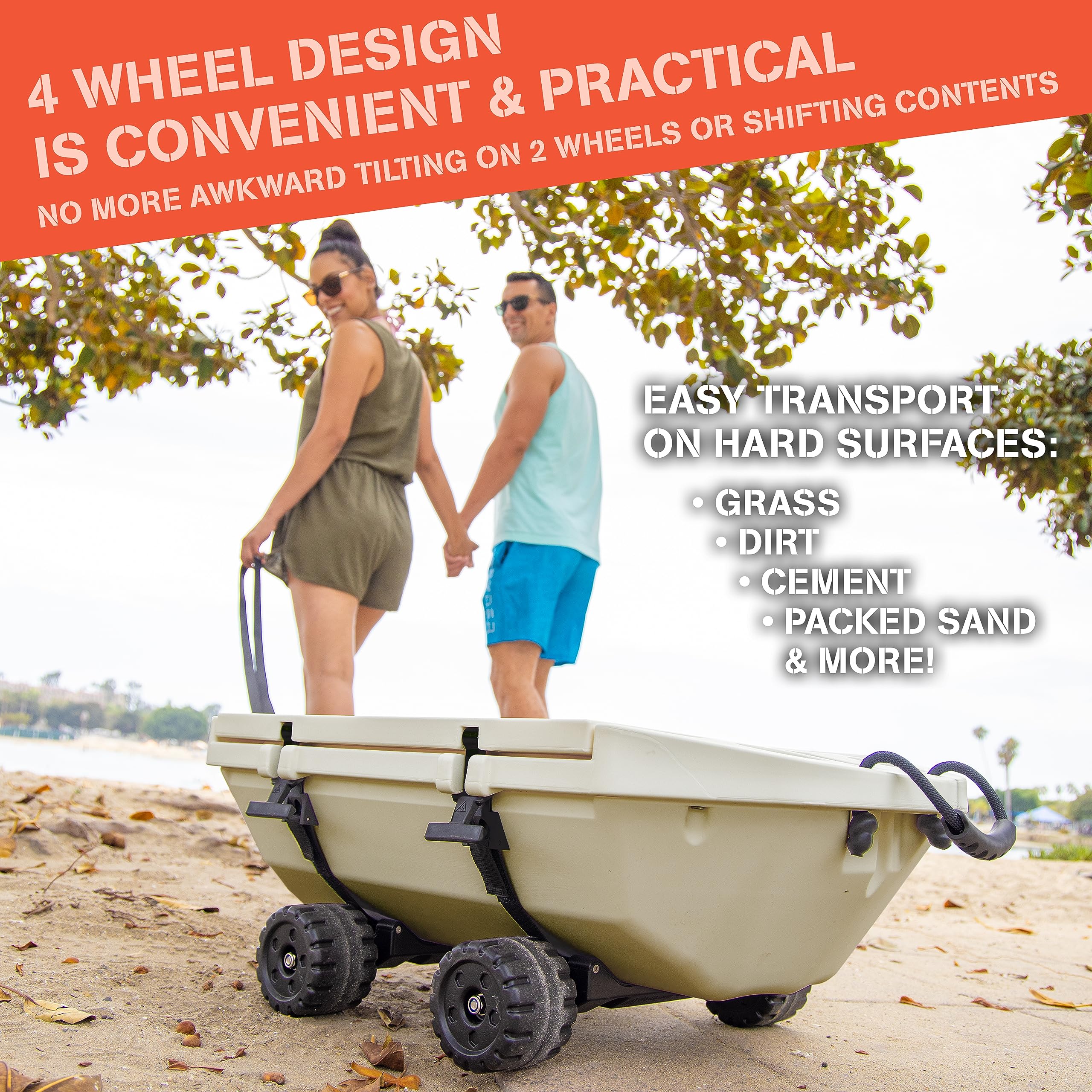 Cuddy Crawler Cooler with Wheels - 40 QT Amphibious Floating Cooler and Dry Storage Vessel - Tan