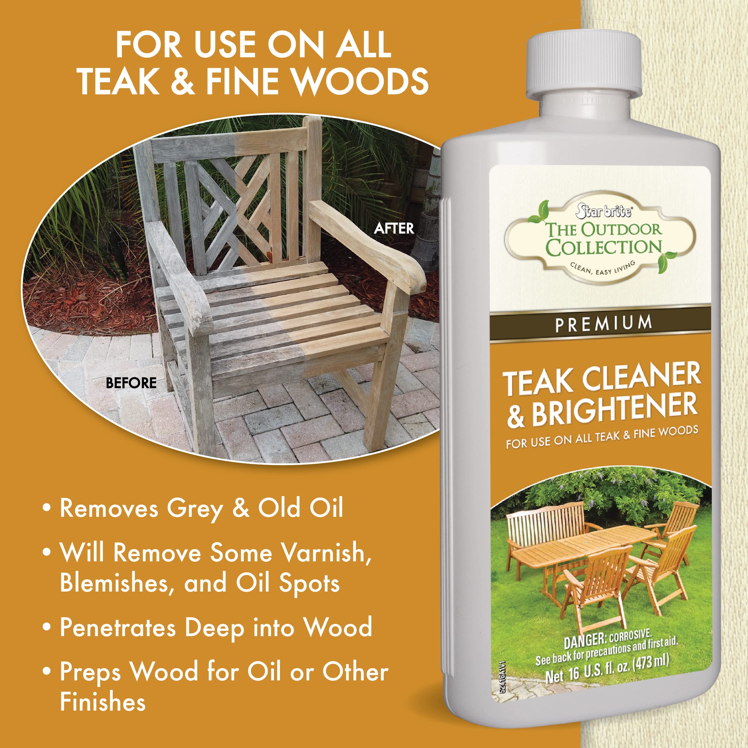 Star Brite Outdoor Collection Teak Cleaner & Brightener - One-Step Teak Restoration, Renew Weathered, Gray Teak For Refinishing