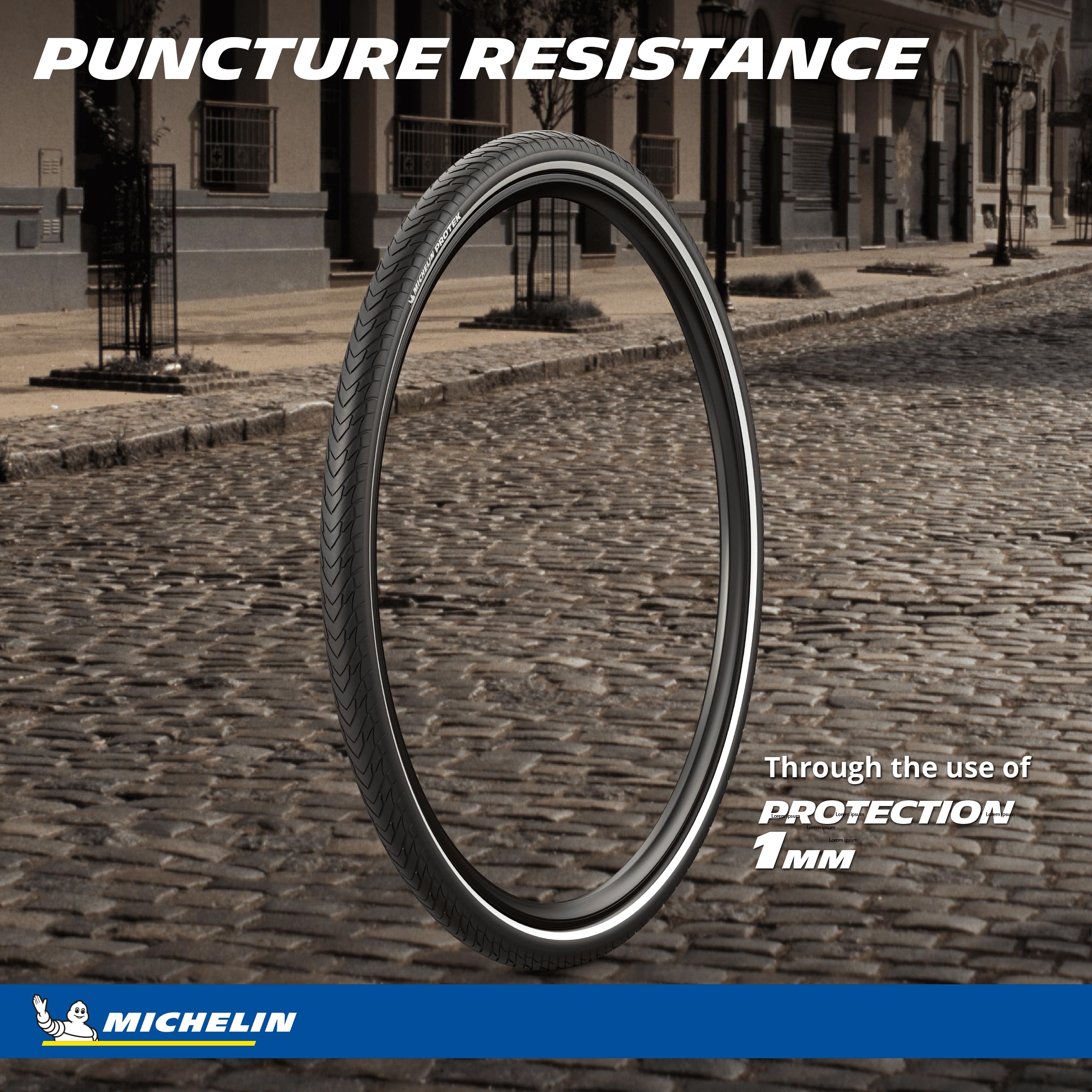 Michelin Protek Front Or Rear City Bike Tire For Asphalt And Trails, Tube Type Sealing, Black Sidewall, 700 X 35C