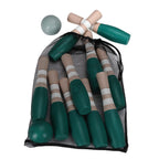 Sterling Sports Wooden Lawn Bowling 9'' Skittles Set With Carrying Mesh Bag For Indoors And Outdoors - 10 Wooden Pins And 2 Ball