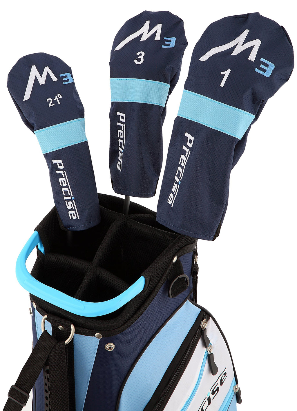 Precise M3 Ladies Womens Complete Golf Clubs Set Includes Driver, Fairway, Hybrid, 7-Pw Irons, Putter, Stand Bag, 3 H/Cs Blue -