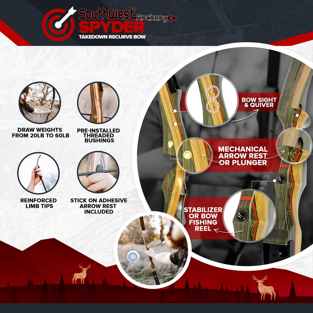 Spyder Xl Takedown Recurve Bow And Arrow Set 64 Recurve Hunting Bow Right Left Hand Draw Weights In 30-55 Lbs Usa Based Company